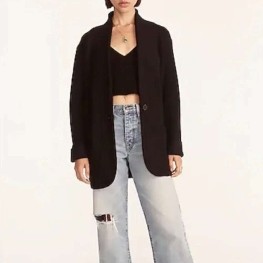 NWT J. Crew Cocoon Alpaca Blend Black Longline Minimalist sweater-blazer Size L
